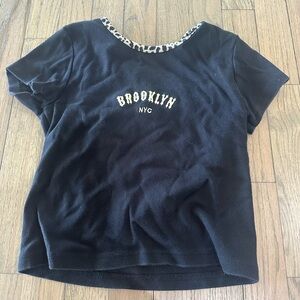 Brandy Melville “Brooklyn NYC” Black Leopard Print Crop Top
